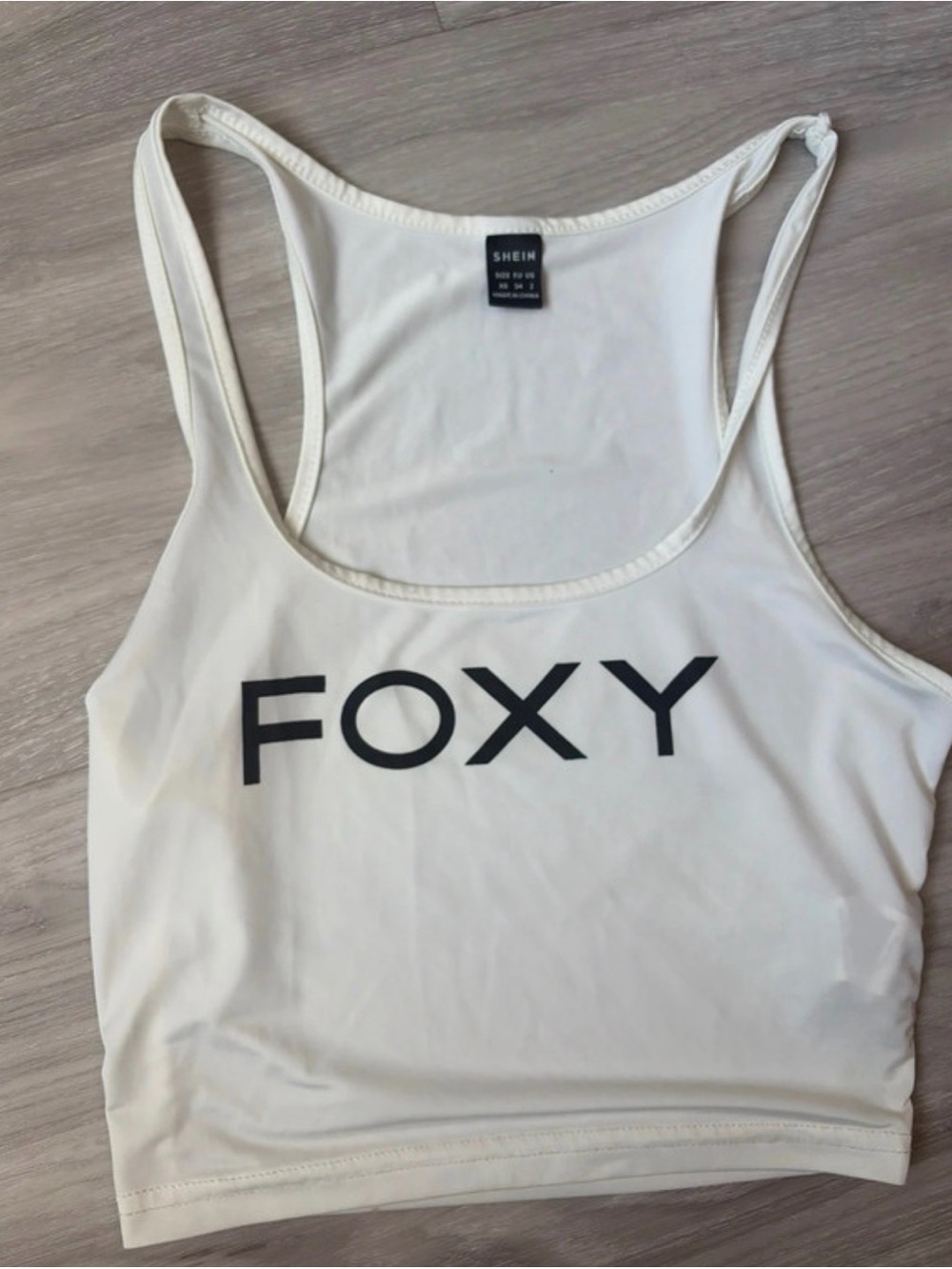 SHEIN White "FOXY" Cropped Tank Top, Y2K